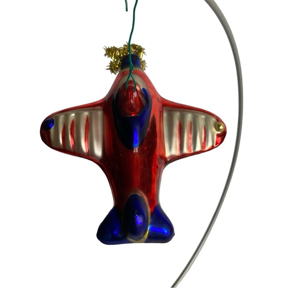 VINTAGE Blown Glass Aviation Red Airplane Plane Christmas Tree Ornament - Picture 4 of 8